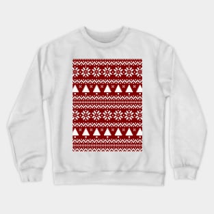 Dark Christmas Candy Apple Red Nordic Trees Stripe in White Crewneck Sweatshirt